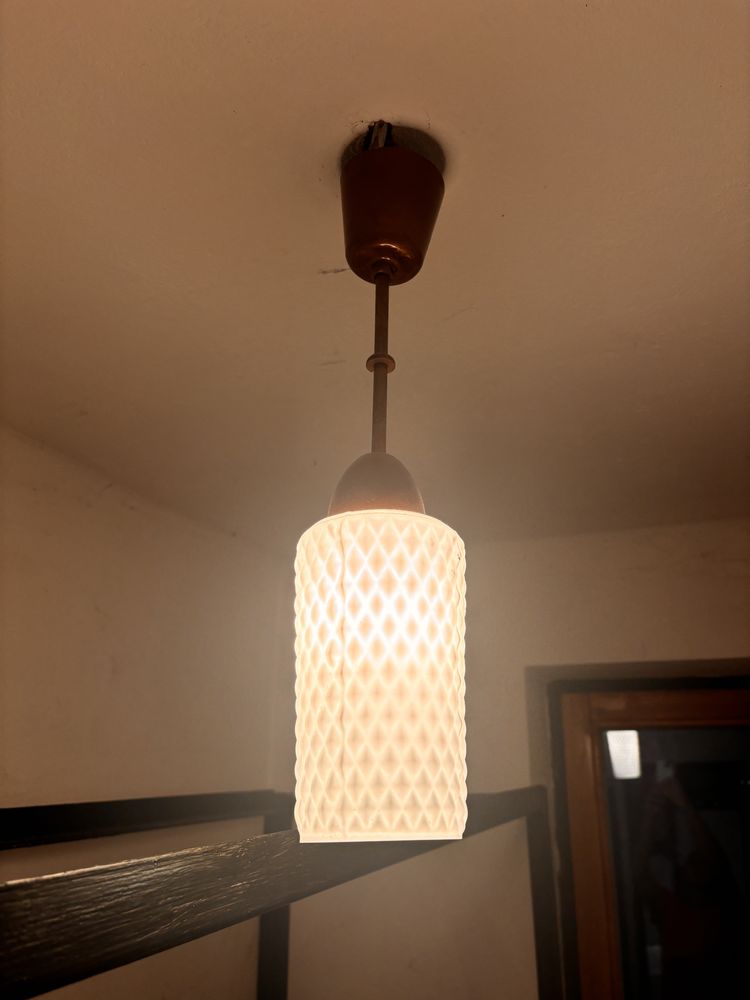 Lampa szklany klosz bialy +miedz