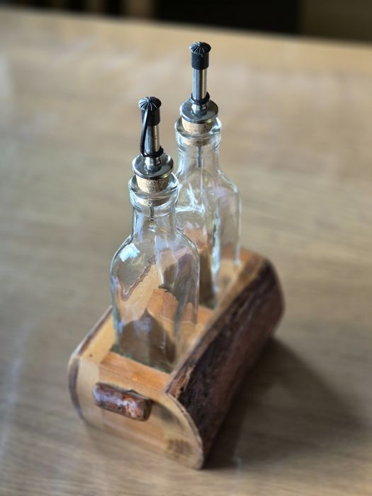 Galheteiro rústico (Madeira e vidro)