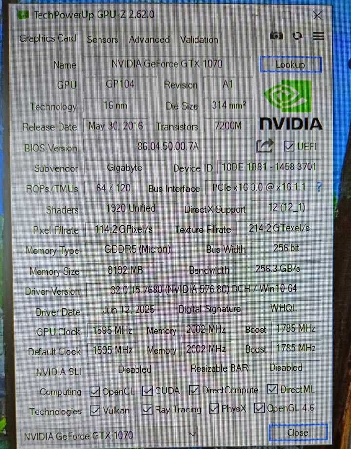 Відеокарта Gigabyte GTX 1070 G1 Gaming 8GB GDDR5