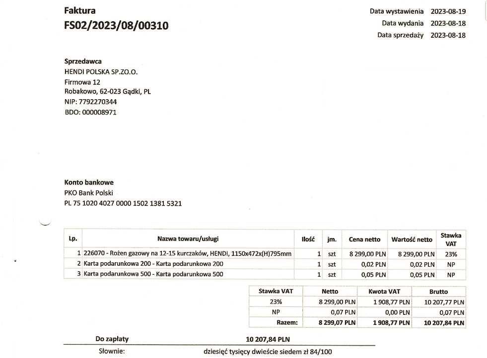 Rożen gazowy do kurczaków Hendi 226070 Gwarancja