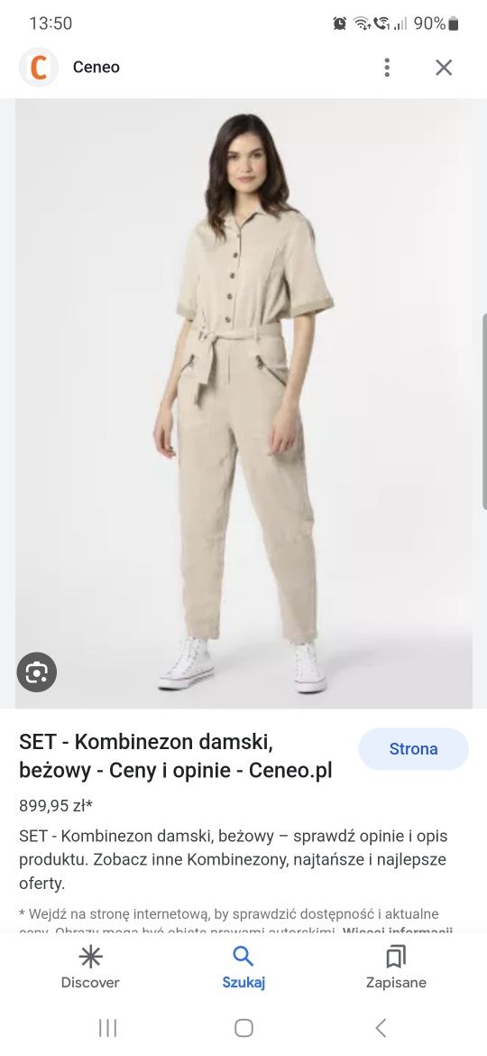 Kombinezon oversize długi, beżowy kombinezon bawełniany, jesień