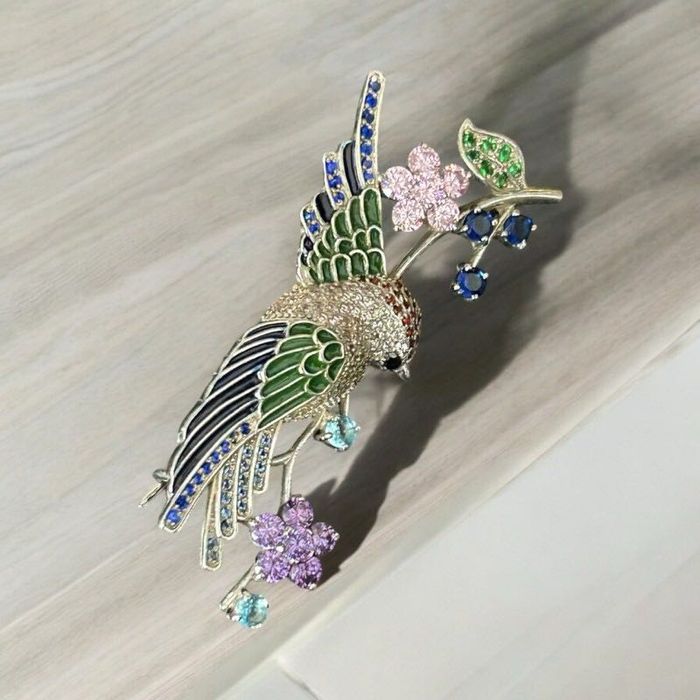 НОВИНКА!!! Шикарна срібна брошка "Колібрі", срібло 925 проба