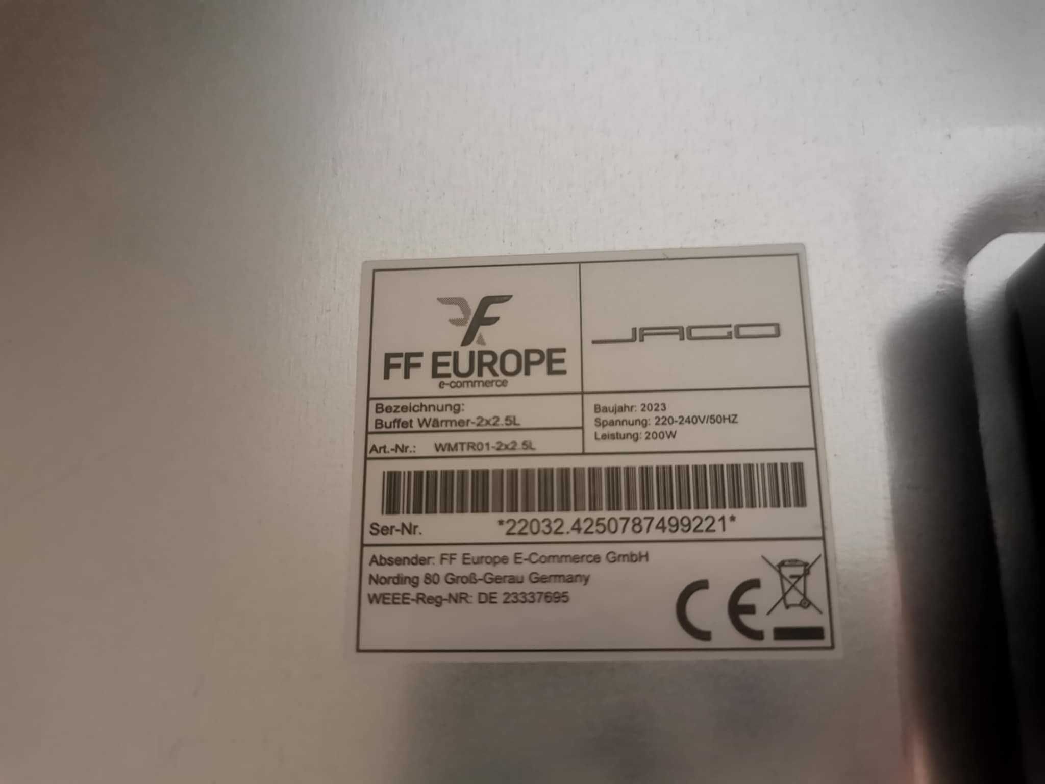 Podgrzewacz bufetowy do zywnosci 200w 2x2.5l Jago