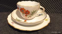 Porcelana MEISSEN TRIO Miśnia Dekor kwiatowy Królewska Manufaktura