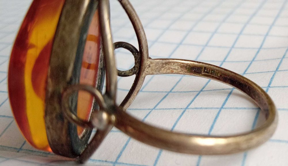 Перстень Кольцо з Янтарем Срібло 875 проба. Вінтаж. СССР