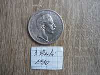 Moneta 3 Marek 1910 r. Wilhelm II Niemcy srebro mennica A