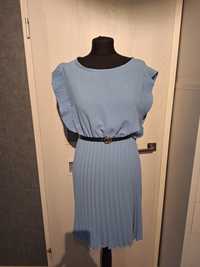 Nowa sukienka 38 M 40 L baby blue plisowana z paskiem elegancka