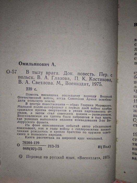 В тылу врага Омельянович Александр (Военная проза) 1975г