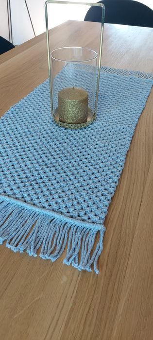 Bieżnik na stół, szary, makrama, hademade