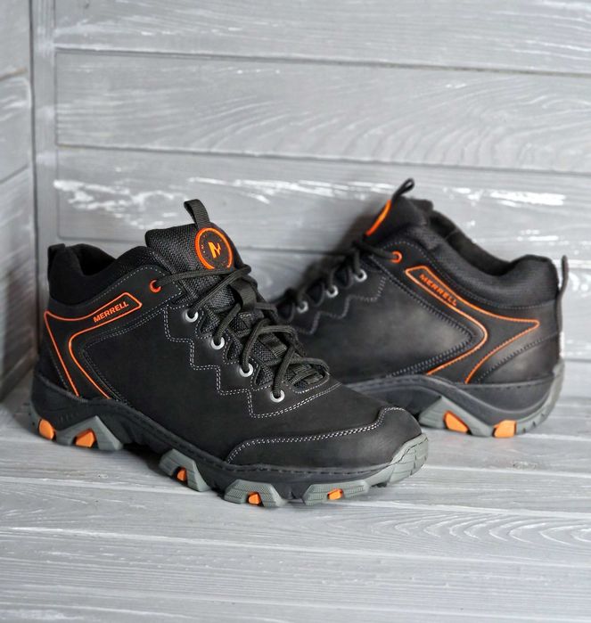 46-48р Кожаные прошитые черные мужские зимние ботинки кроссовки баталы