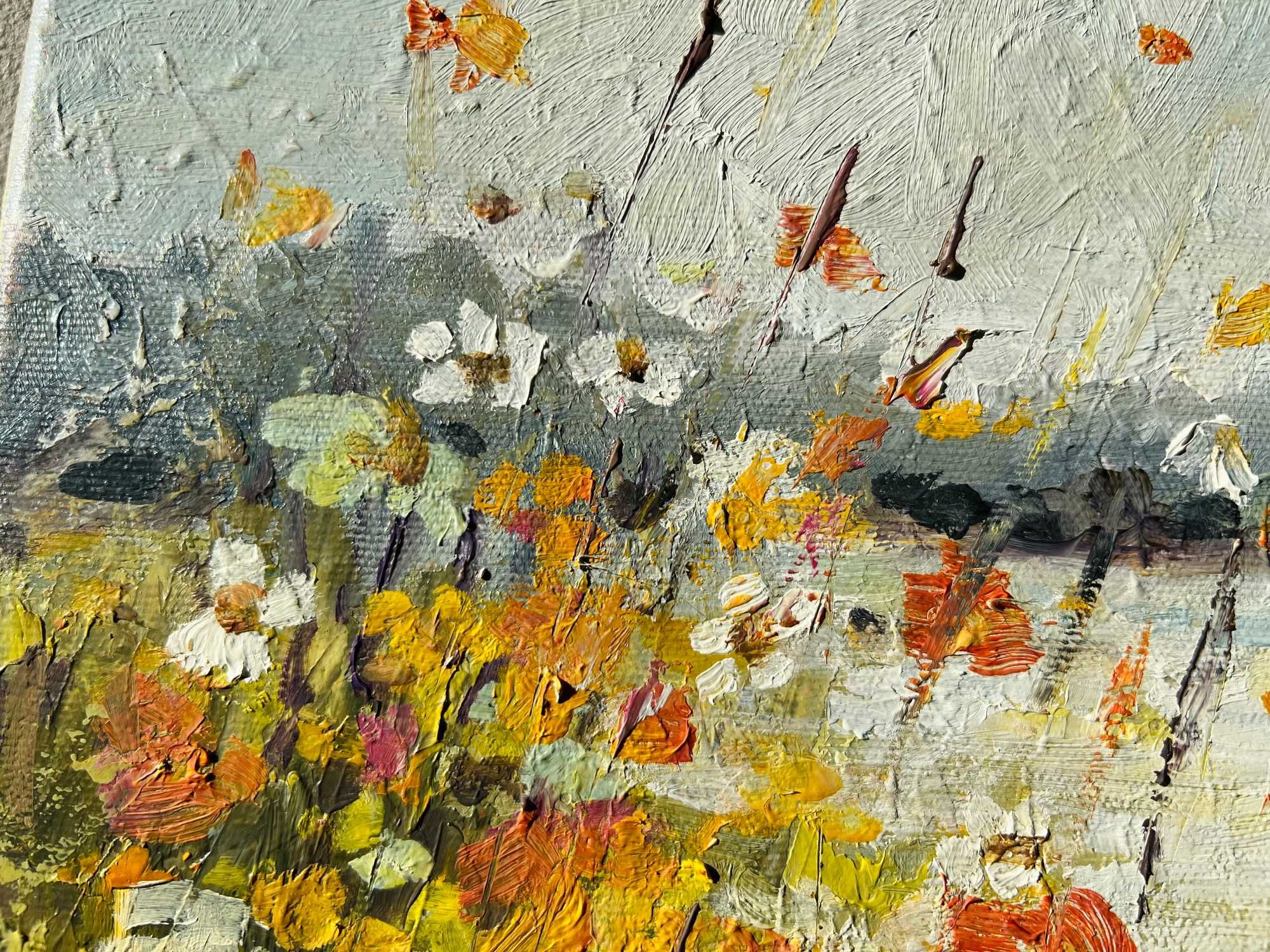 Obraz ręcznie malowany – Letnia łąka w blasku słońca, 50x60 cm