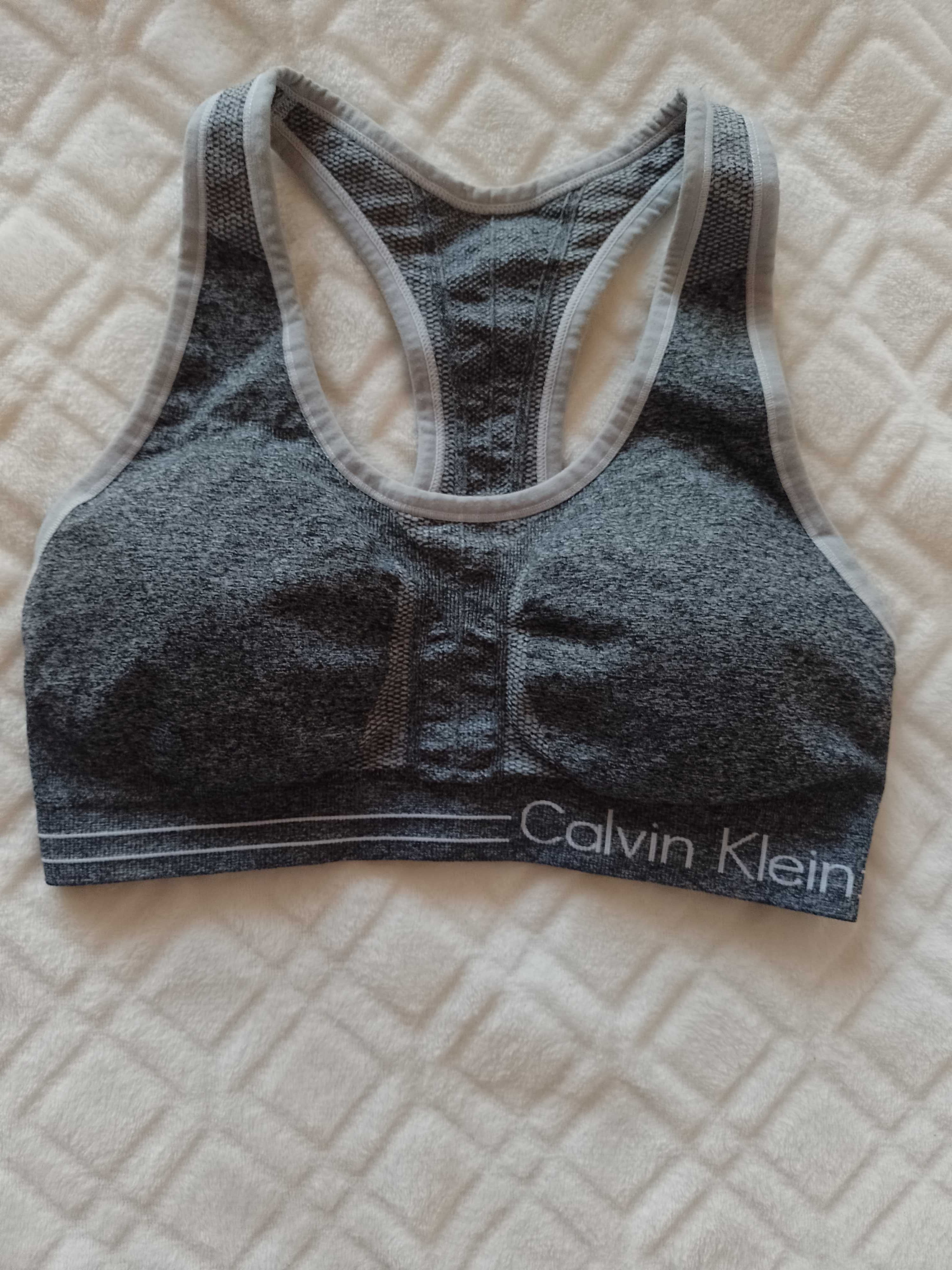 (S/M) Calvin Klein/ Szary Top fitness, biustonosz sportowy, bokserka