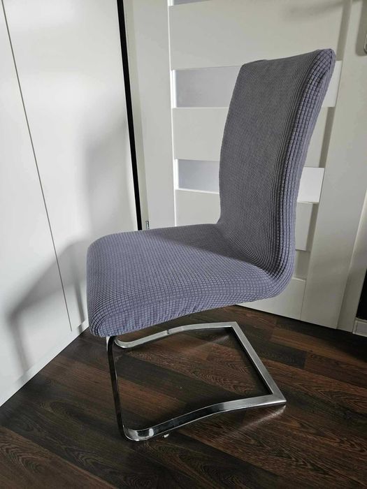 Pokrowce na krzesła 4 szt komplet szare żakardowe kratka