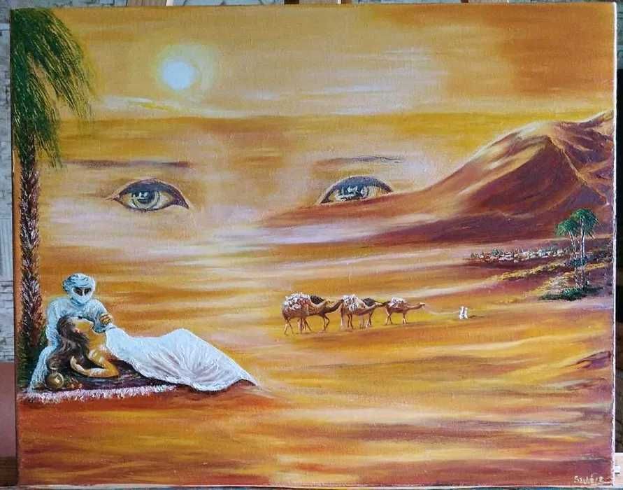 Картина масляными красками Горы Лето Пустыня Арабский Интерьер Пейзаж
