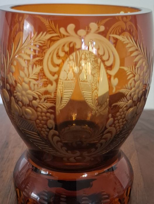 Egermann Bohemia Stara ciężka szklanica - puchar szkło bursztynowe syg