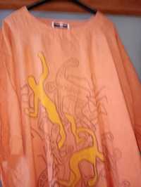 Pomarańczowa lniana bluzka damska r 46 plus