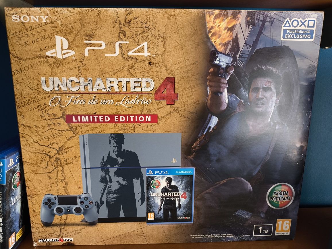 PS4 Edição Especial Uncharted 4 + Comando + Jogos