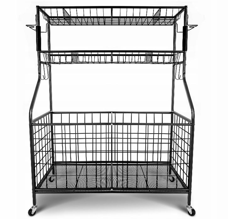 Regał Z Koszem Na Kółkach Czarny Do Domu Piwnicy Garażu *okazja*