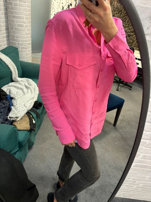 Zara neon flo pink fuksja długa koszula na długi rękaw szyfon oversize