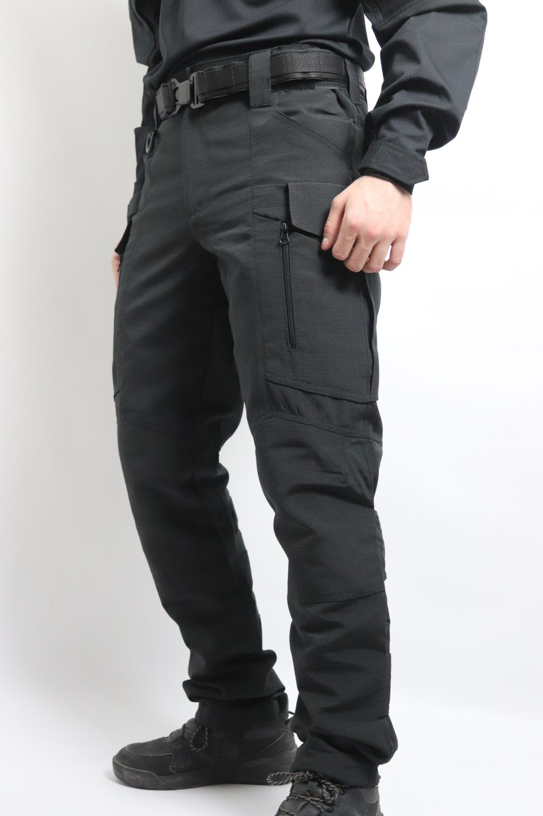 Тактические штаны с липучками черные/темно-синие, рип-стоп