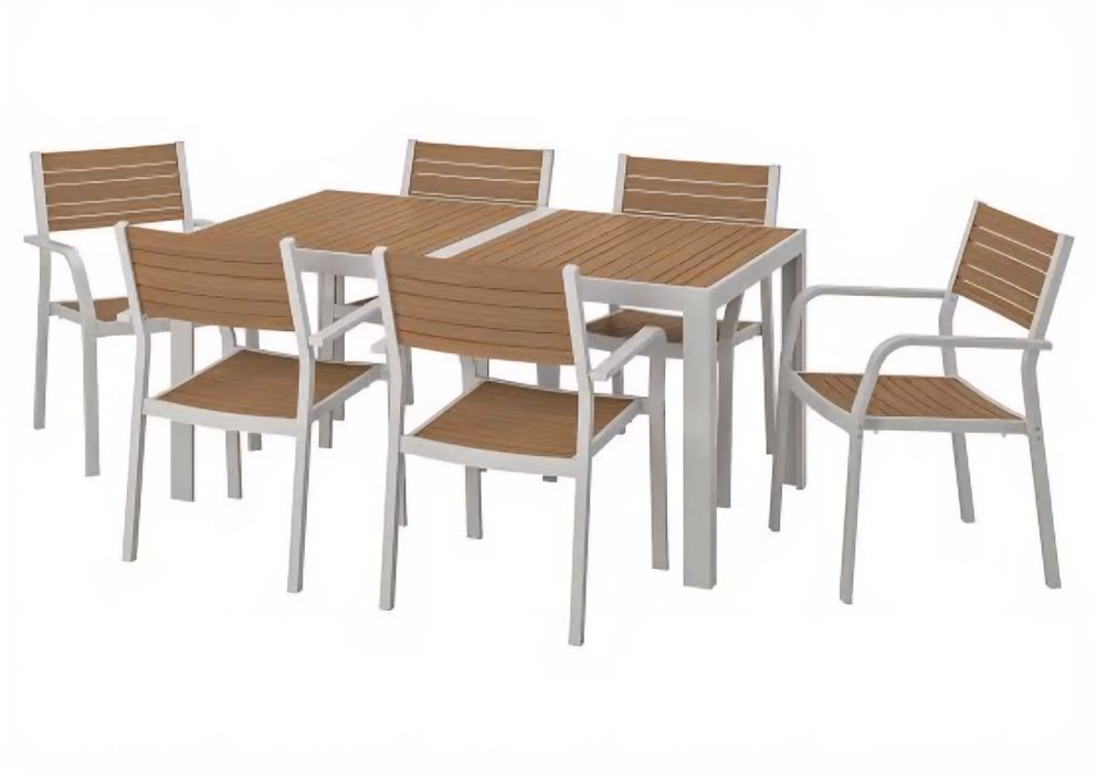 Mesa + 6 cadeiras- alumínio e madeira exterior