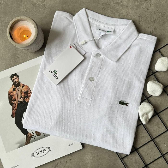 Поло чоловіче Lacoste футболка з коміром чорне/біле