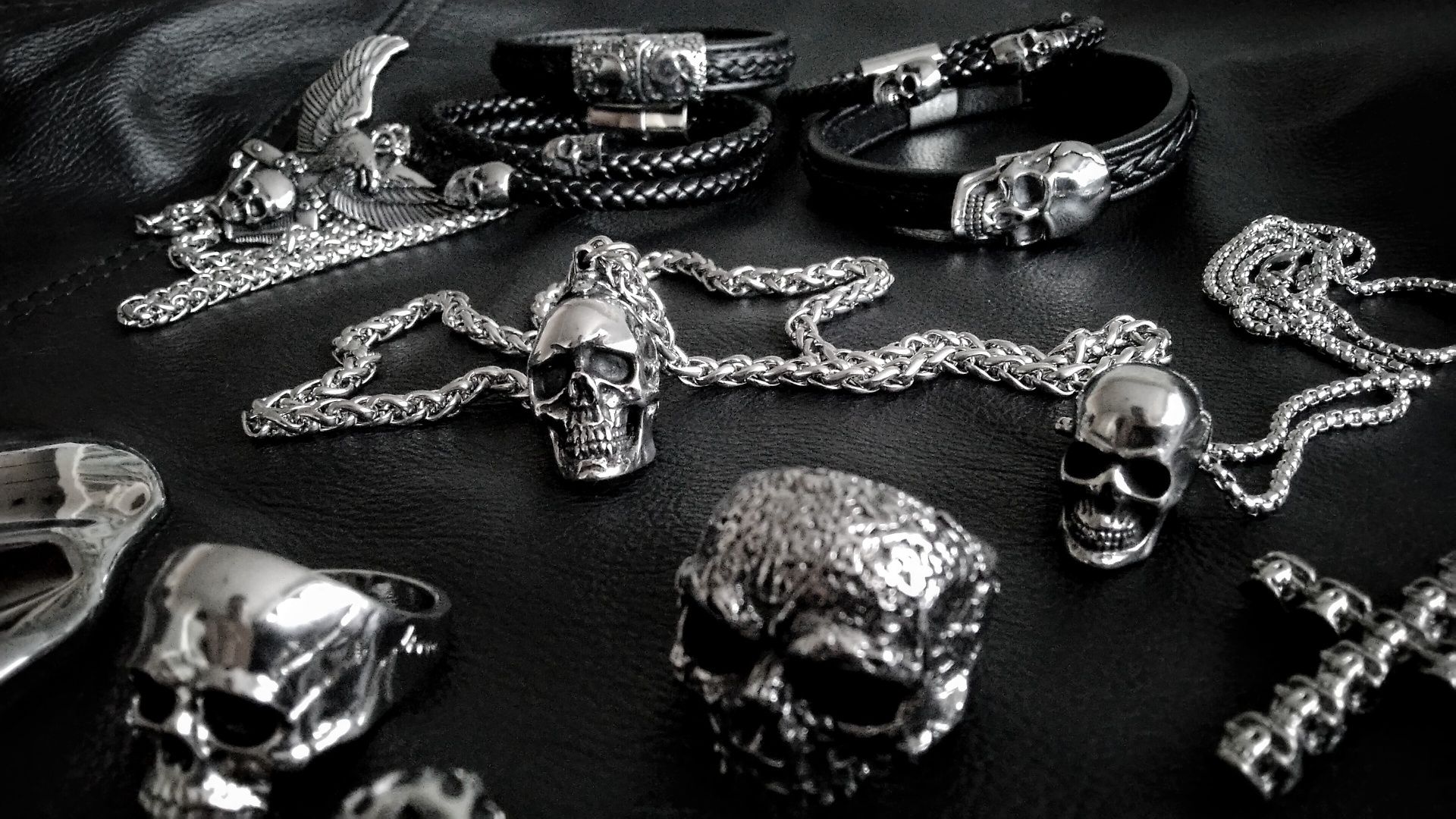 Stalowa gotycka czaszka skull wisiorek Rock Metal Moto Chopper Harley