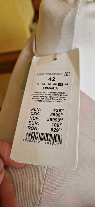 TATUUM Tkaninowy Żakiet z podpinanymi rękawami  - LEMARIA, ROZMIAR 42