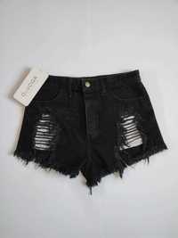Czarne damskie szorty jeans z dziurami,100% bawełna, o’la voga, S/36
