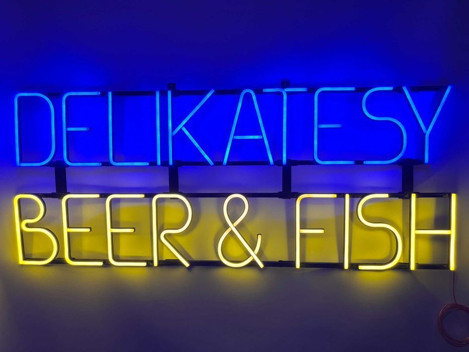 Неонова вивіска "Delicatesy Beer&Fish" багатокольорова, 1060*440 мм