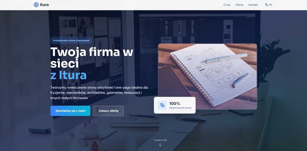 Nowoczesna strona internetowa za 500 zł, social media, formularz