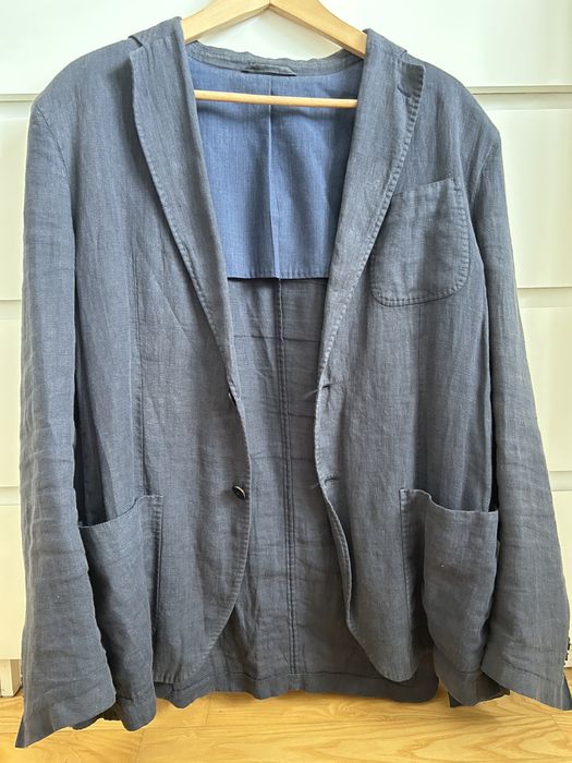 Lniana marynarka meska (100% len) w kolorze granatowym.