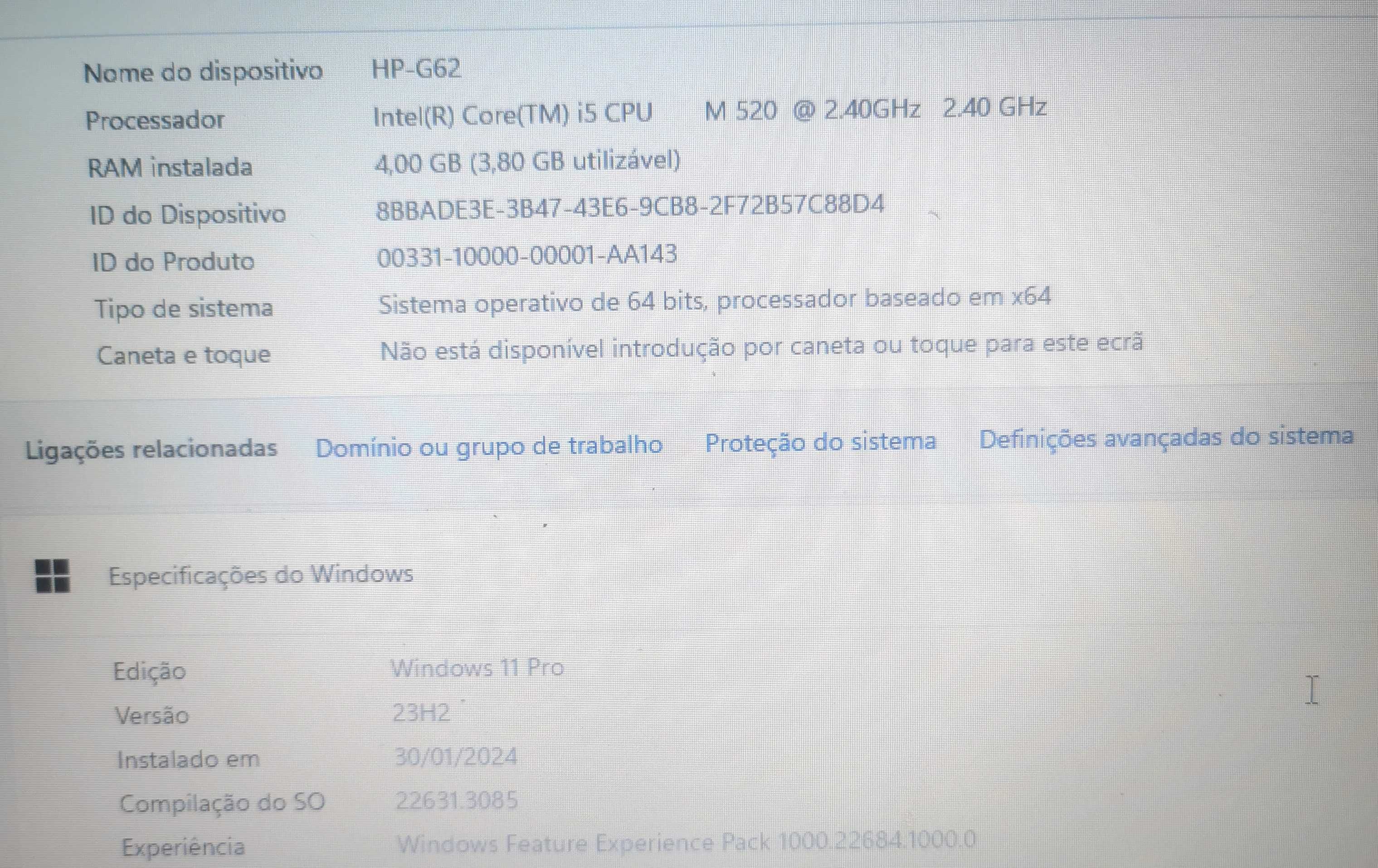 Portátil HP G62, Cpu I5, 4 Gb DDRIII, HDD Sata 750Gb, Windows 11