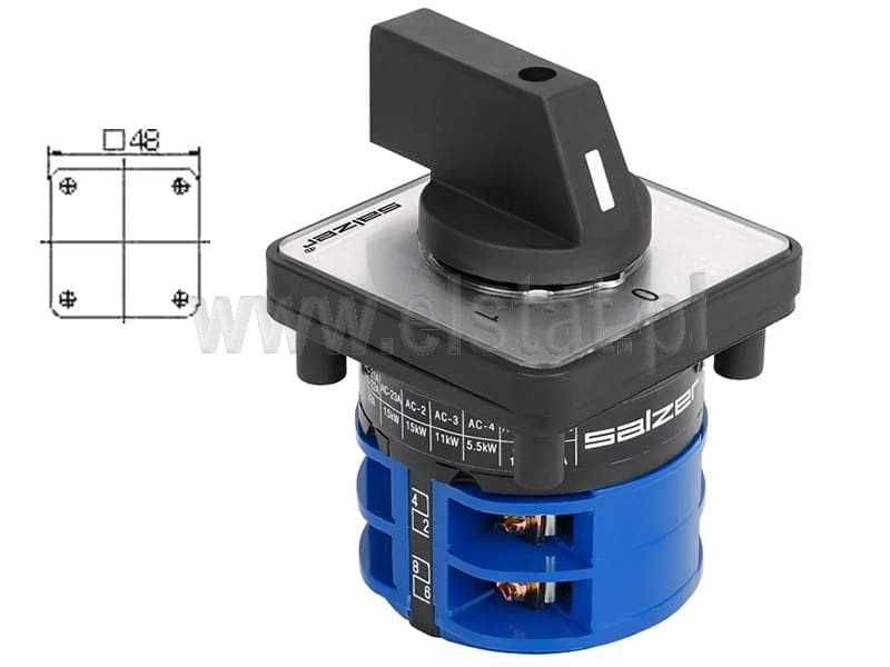 SA16; ŁKA16/10/S; rozłącznik krzywkowy; Salzer; 0-1; tabliczka 48x48mm