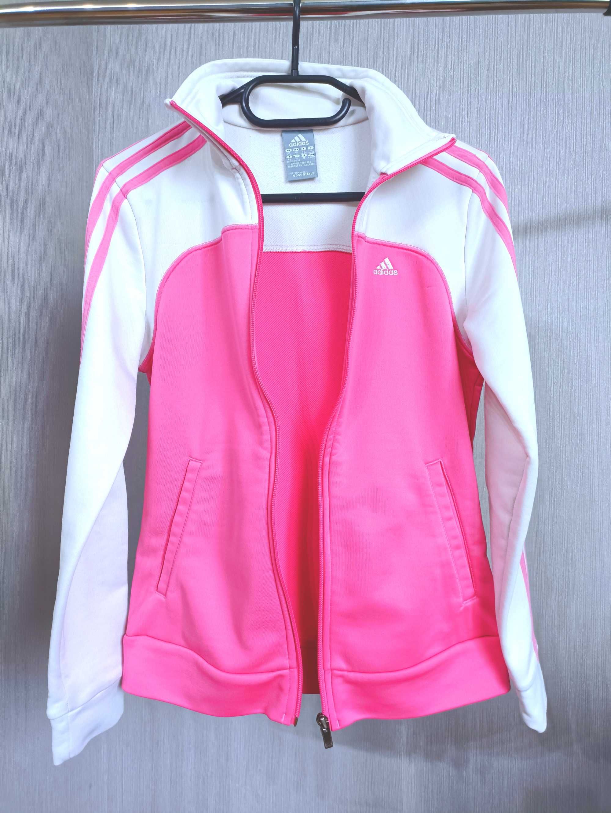 Różowo-biała bluza na zamek bez kaptura Adidas roz. XS stan bdb