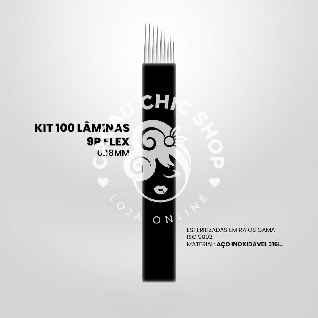 Kit 100 Lâminas 9P FLEX 0.18mm Microblading Micropigmentação