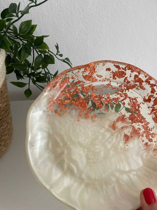 Misa patera taca kremowa różowe złoto dekoracyjna z żywicy epoksydowej