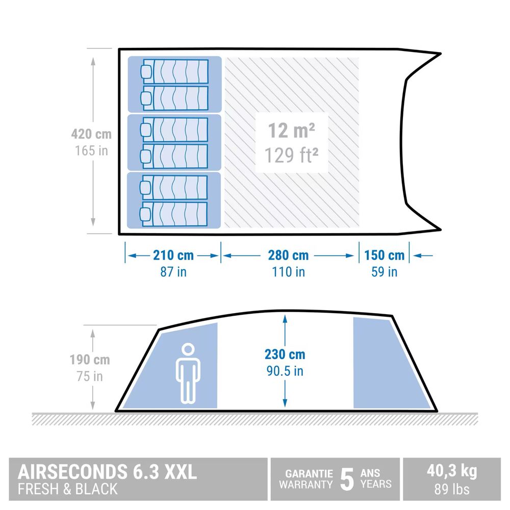 Надувний намет для кемпінгу Quechua Air Seconds 6.3 F&B 6-місний XXL