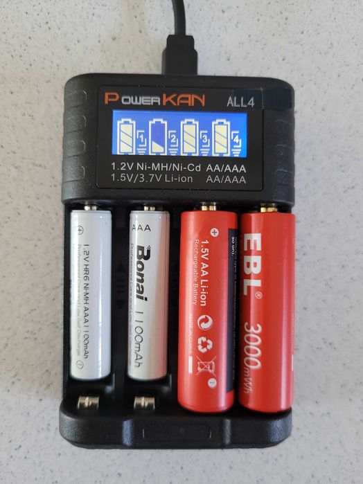 Зарядка POWERKAN ALL4: Ni-MH 1.2В / Li-ion 1.5В и 3.7В, Type-C 5В 2А
