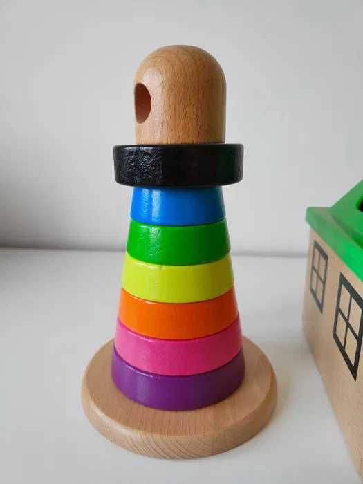 zabawki drewniane, układanka, sorter, wieża