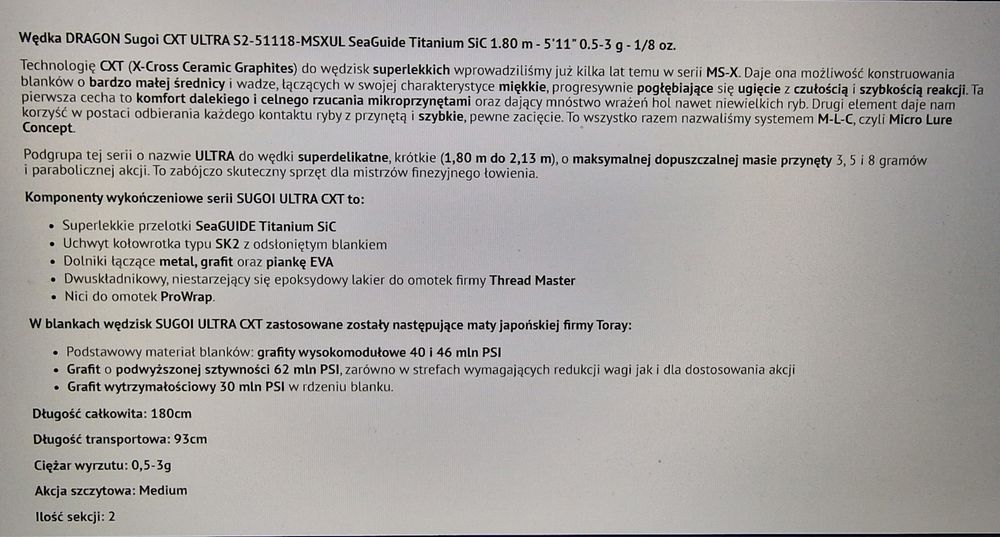 Wędka Dragon Sugoi CXT Ultra 1.80m 0,5-3g
