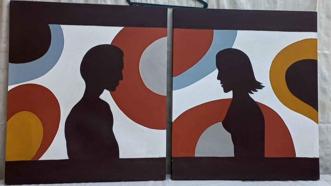 Conjunto 2 quadros pintados à mão