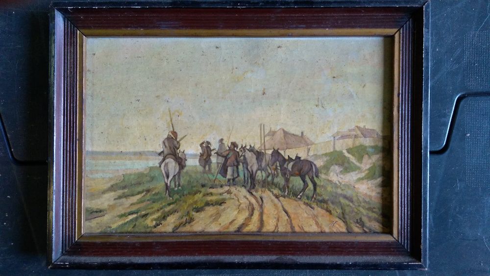 Obraz , scena rodzajowa , płótno , olej , wym. 30x20 cm.