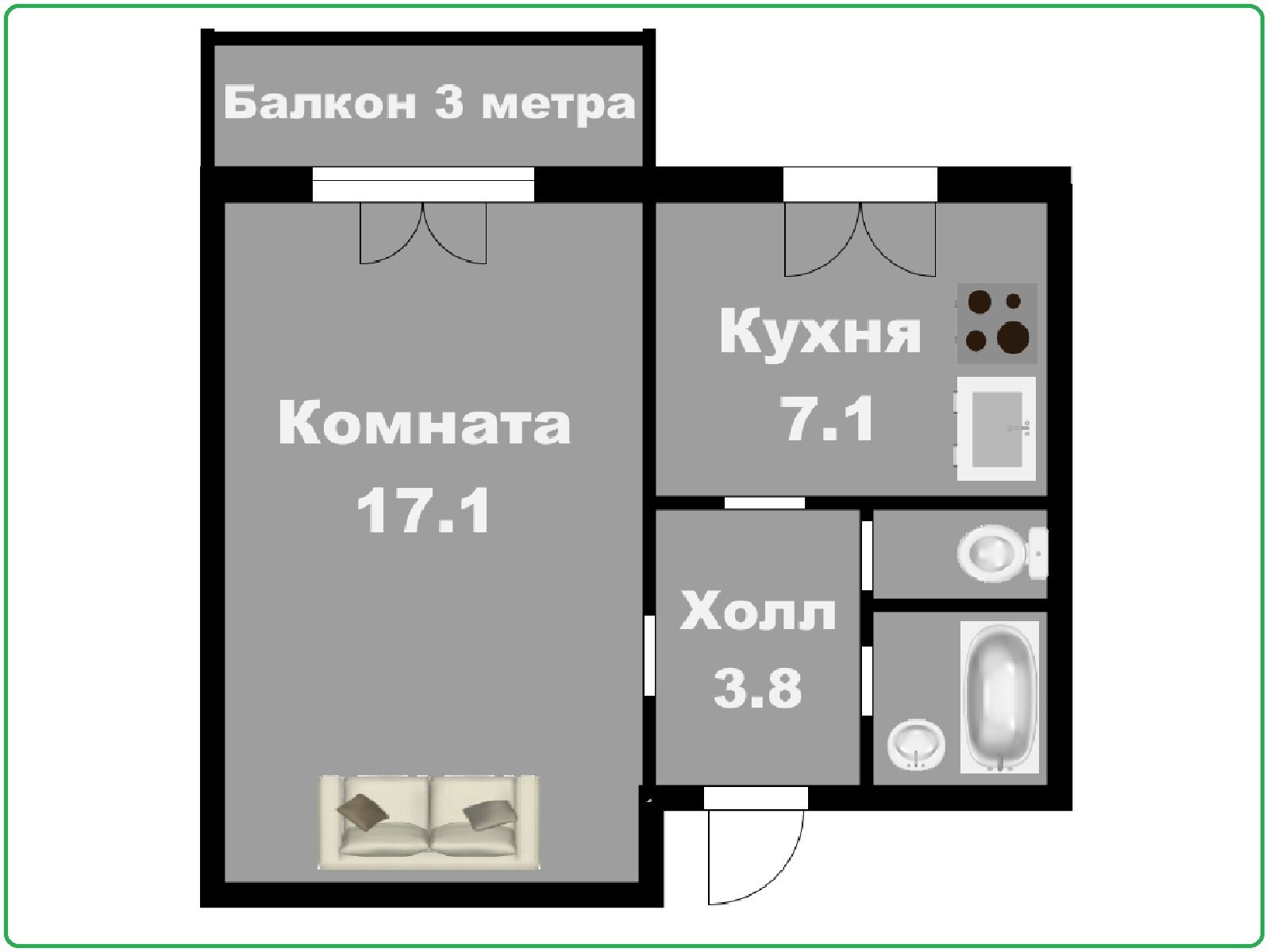 Продается 1 комнатная квартира