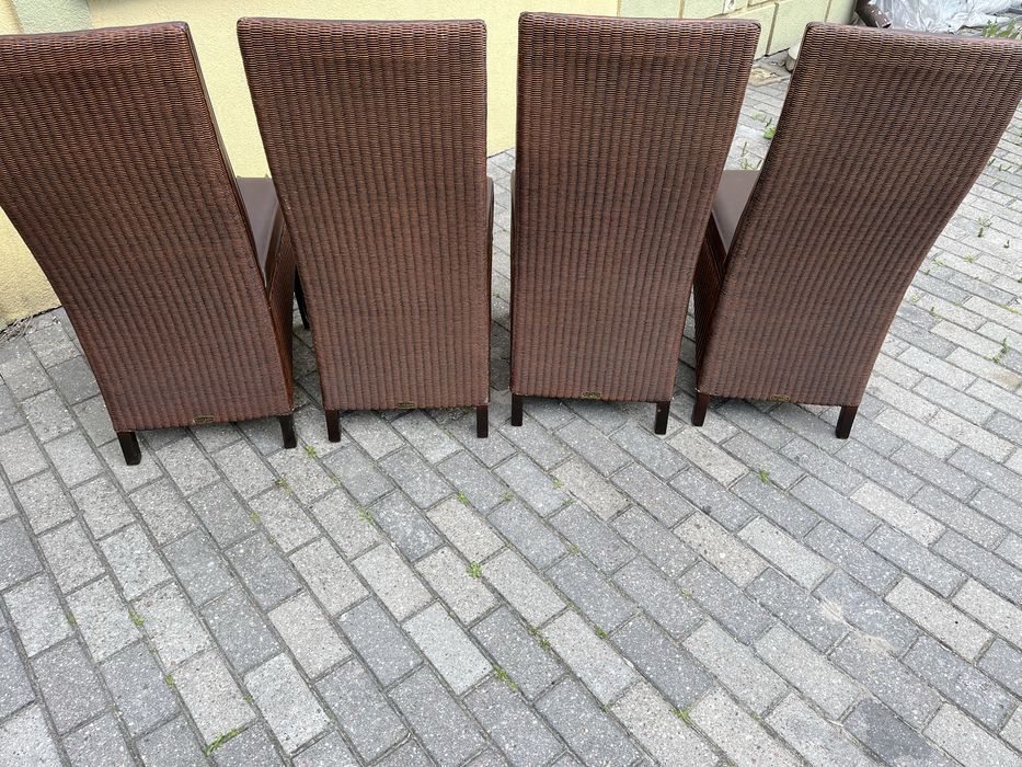 Komplet 4 krzeseł krzesła skórzane ratanowe ciemne wygodne FV DOWÓZ