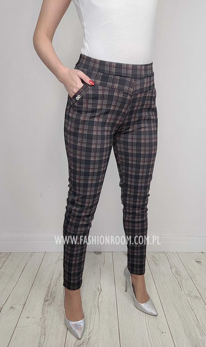 S-6XL Spodnie cygaretki w kratkę damskie eleganckie PLUS SIZE TU L/XL