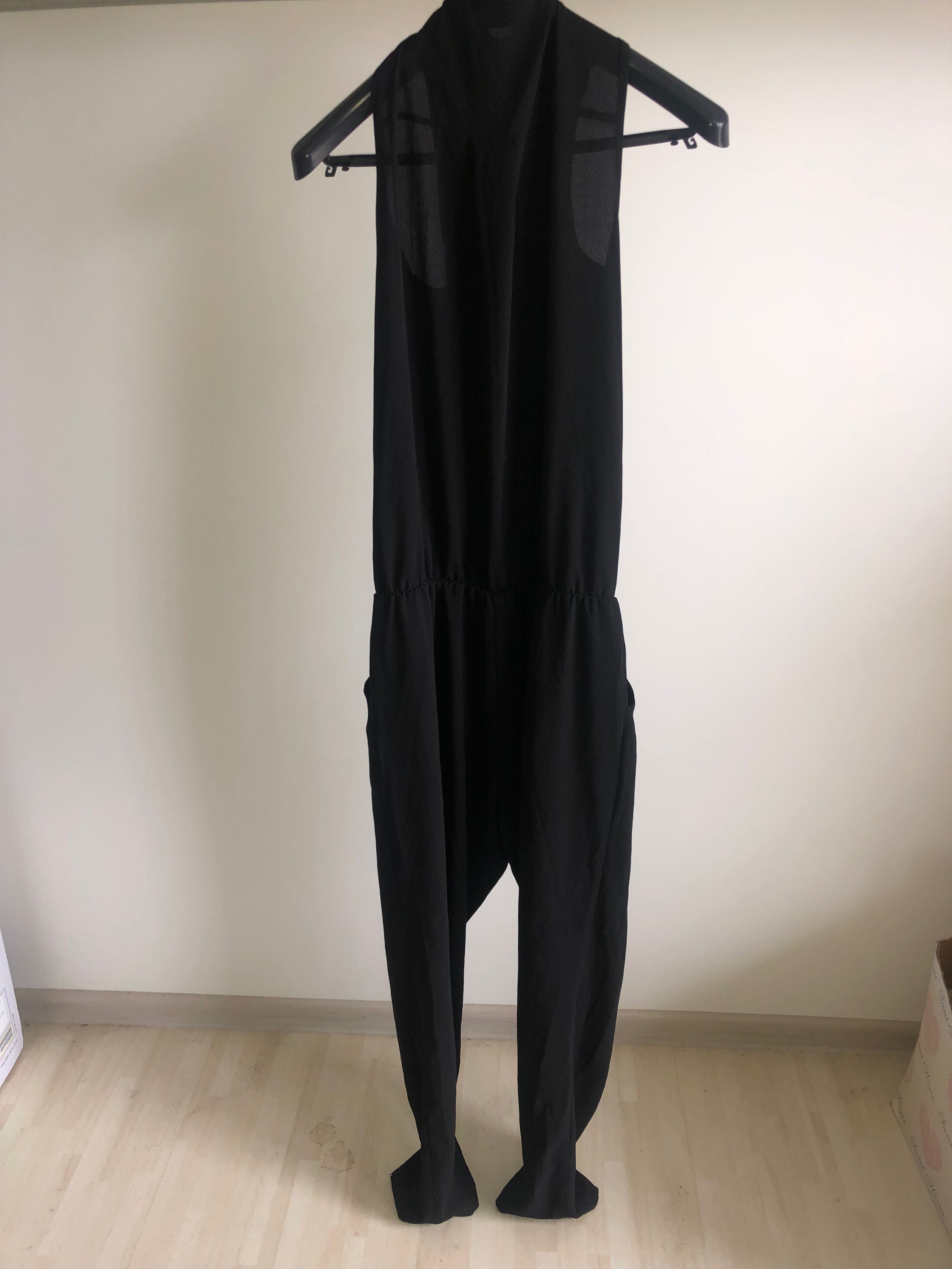 Kombinezon damski czarny długie spodnie róż 42/XL
