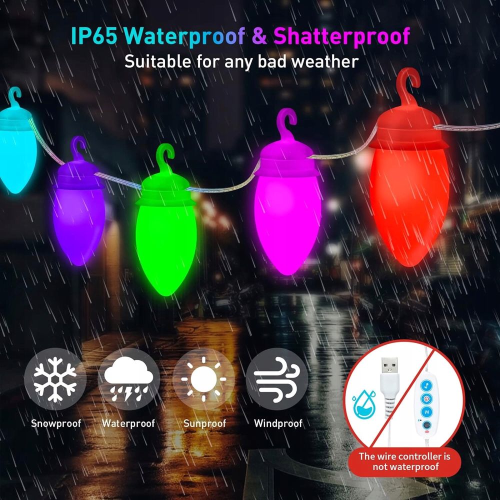 IP65 Wodoodporne kolorowe oświetlenie zewnętrzne RGB 15m 20 żarówek