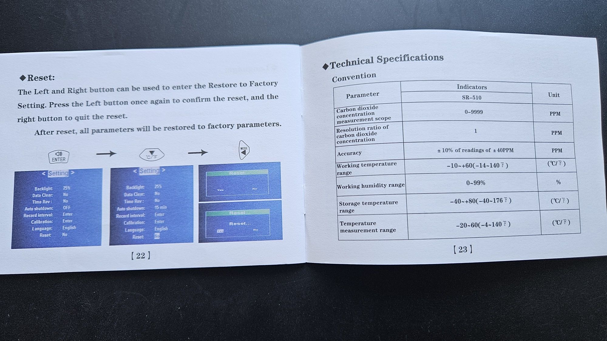 Detektor CO2 dwutlenku węgla wilgotności i temperatury