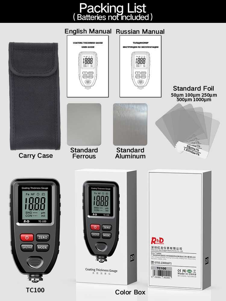 Miernik grubości R&D TC100 Tester grubości lakieru samochodowego
